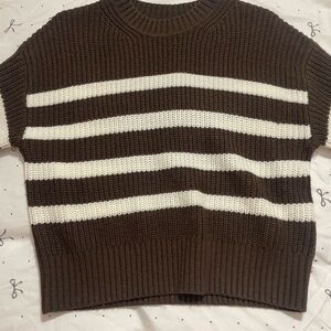 Brown and White Striped Women's Sweater from Garage. Only worn once!!